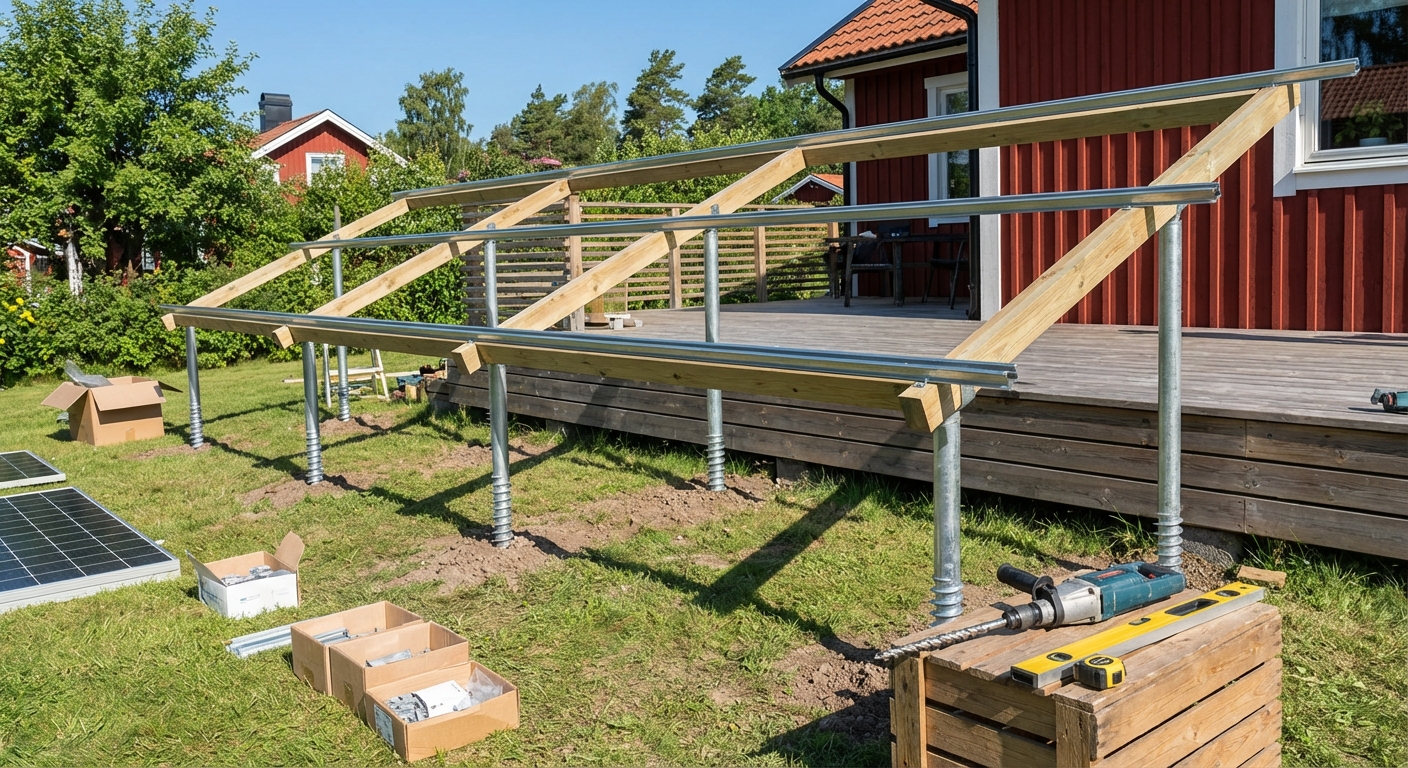 Solpanel markstativ på markskruv – stabil grund för solenergi